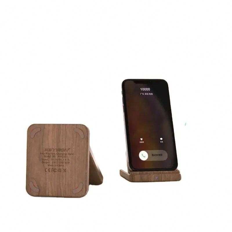 Wooden Double Headphone Stand With Wireless Phone Charger
