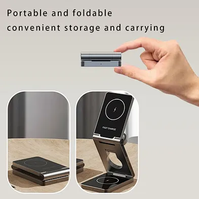 3-In-1 Magnetic Stand Aluminum Foldable Wireless Charger 3 In 1