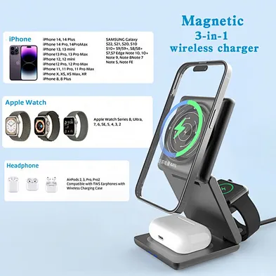 superb magnetic 3 in 1 foldable wireless charger for phone
