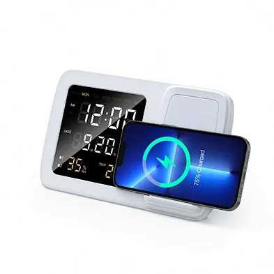 2024 multifunction wireless charger clock And Temperature Digital Projection Alarm Clock With 15W Wireless Charger