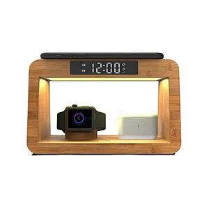 High Quality Wooded Bamboo 5 In 1 Stand Led Desk Lamp With Wireless Charger for Phone