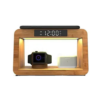 High Quality Wooded Bamboo 5 In 1 Stand Led Desk Lamp With Wireless Charger for Phone