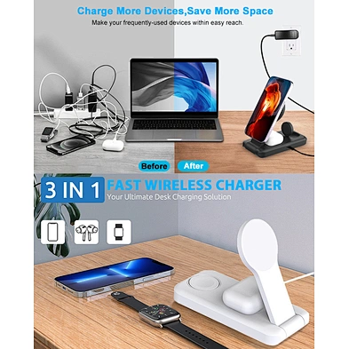 2024 Fast charging  Qi 30W Wireless Charger 3 In 1  Magnetic Foldable Wireless charger