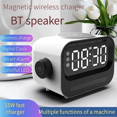 Speaker New Arrival 3 In 1 With High Quality Wholesale 15W Led Rgb Light Digital Alarm Clock Magnetic Wireless Charger