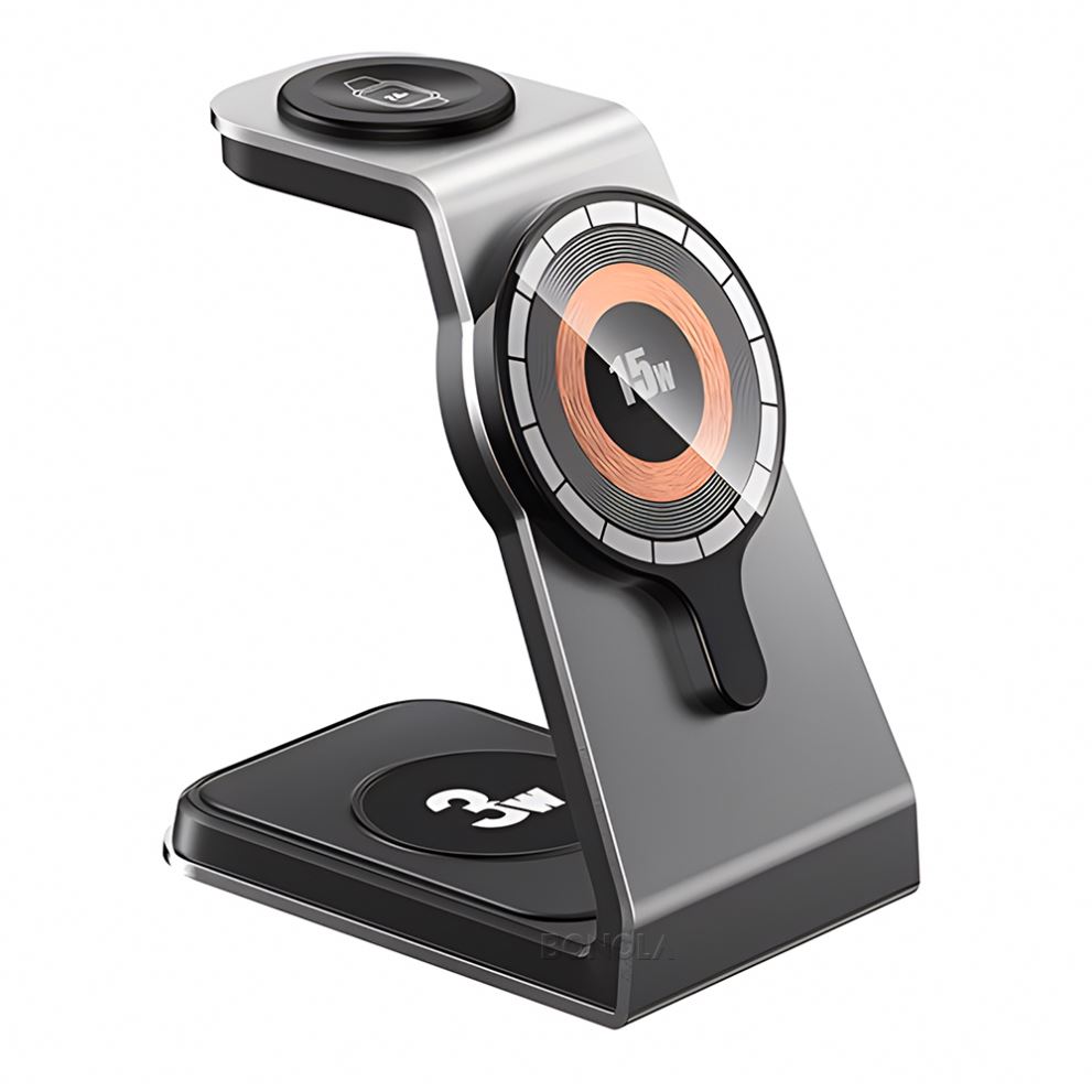 Customized OEM wireless charger stand 15W fast wireless charging 3 in 1 metal magnetic transparent wireless charger