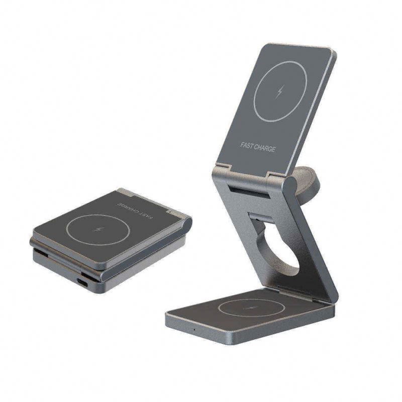 3-In-1 Magnetic Stand Aluminum Foldable Wireless Charger 3 In 1