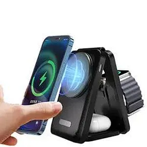 2024 phone holder multifunction wireless charger Magnetic Qi Wireless Charger Foldable 3 In 1 black