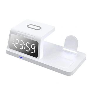 2023 New Arrival Led Time Display Quick Charging 3 In 1 Wireless Charger With Alarm Clock H63