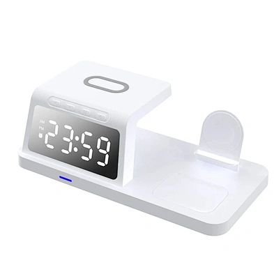 2023 New Arrival Led Time Display Quick Charging 3 In 1 Wireless Charger With Alarm Clock H63