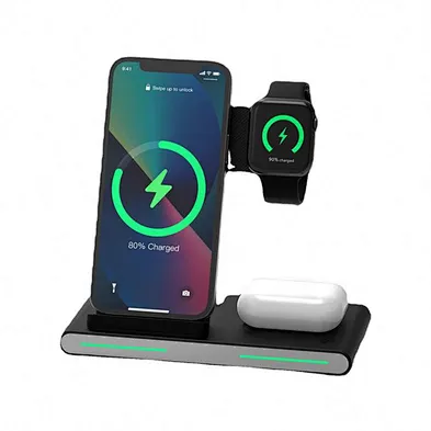 Foldable Desk Magnetic 3In 1 Wireless Charger With LED Light Qi 3 in 1Fast Charging Stand