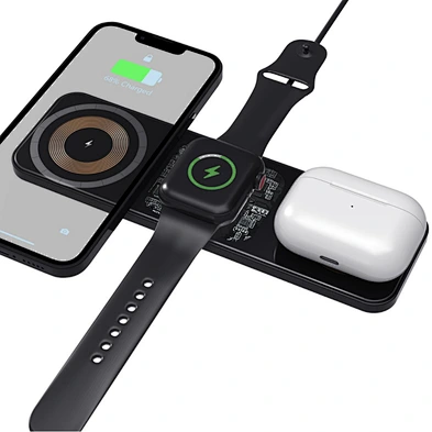 2024 new wireless charger traNsparent high quality 3 In 1 Wireless Charger Magic Qi 15W Wireless Charging Pad