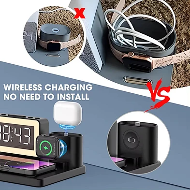 Multifunctional Charging Station Bedside Table Lamp 5in1 Qi 4 In 1 Multiple Wireless Charger Stand With Clock
