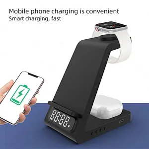 2024 multifunction 3 In 1 Wireless Charger Stand With Alarm Clock