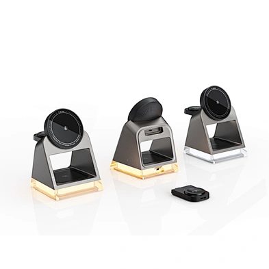 High Quality Portable 3-In-1 Desktop Universal Magnetic 15W Fast Charging Dock Station With Led Lamp For Watch Wireless Charger