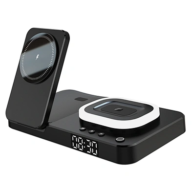 5 In 1 Foldable Charging Stand Bed Side Led Night Light Wireless Charger With Alarm Clock