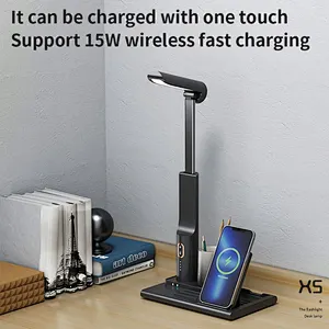 JEDI LED Desk Lamp Home Office 3 Color Modes Study Lamp  15W Wireless Charger with Pen Holder