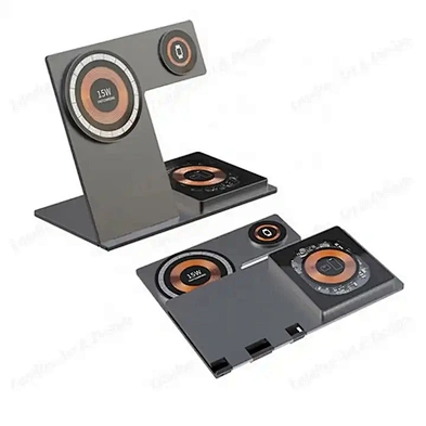 2024 Folding Charging Stand Station T29 Aluminum Alloy Magnetic 3 In 1 Wireless Charger With Dual 15W Output H216