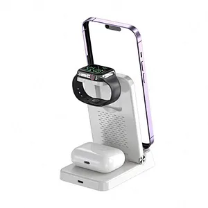 Multifunctional  Fast Charging Stand 4in1 Foldable Portable Digital Alarm A60 3 In 1 Wireless Charger With Clock