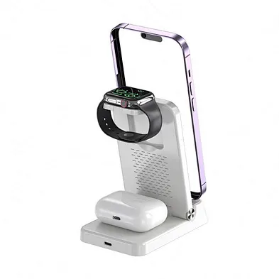 Multifunctional  Fast Charging Stand 4in1 Foldable Portable Digital Alarm A60 3 In 1 Wireless Charger With Clock