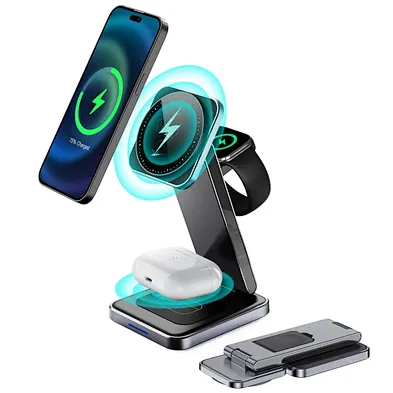 Custom Logo Printing Quick Charge Magnetic Wireless Charger 3 In 1 15W Fast Foldable Station H26