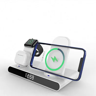 4 In 1 multifunction Desk Tidy Wireless Charger With Clock Digital Display.Wireless Charger Holder