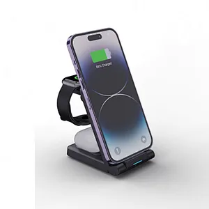 2024 high quality multifunction wireless charger Magnetic 15W Fast Qi Wireless Charger Foldable 3 In 1 fast charging