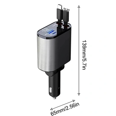 4 IN 1 Retractable Car Charger USB Type C Cable  Fast Charge Cord Cigarette Lighter Adapter for iphone samsung phone