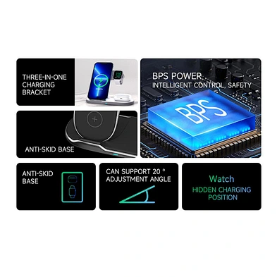 Portable 15W Wireless Charging Station 3 in 1 Wireless Charger Fast Charging  for Phone