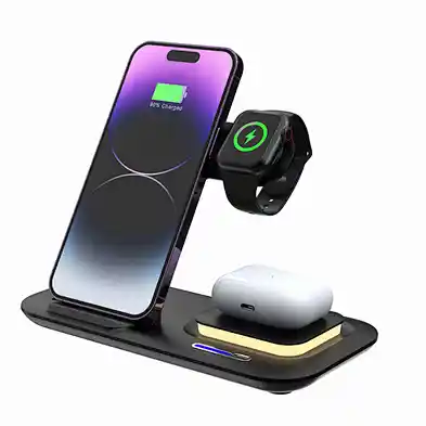 Foldable 15W Magnetic Portable 3 In 1 For Smart Watch Lamp With Led Light Fast Charging Wireless Charger