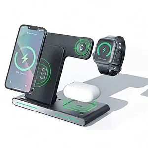 Foldable Desk Magnetic 3In 1 Wireless Charger With LED Light Qi 3 in 1Fast Charging Stand