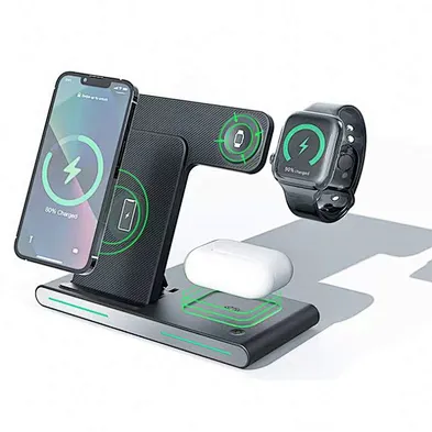 Foldable Desk Magnetic 3In 1 Wireless Charger With LED Light Qi 3 in 1Fast Charging Stand