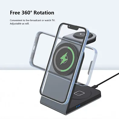 Aluminum Alloy Portable Fast Charging 3 in 1 QI2 Wireless Magnet Phone Charger Stand 15W Magnetic Wireless Charger for Phone