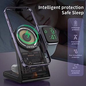 2024 new design transparent 20W Charger Fast Smart Magnetic Portable Wireless Charging Stand Travel 3 In 1 wireless charger