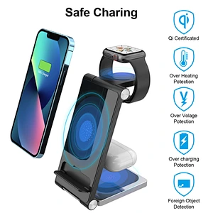 JEDI Folding Wireless Charger 15w Fold Fast Charging Stand Portable Foldable Wireless Charger Mobile Phone Travel 3 in 1 OEM 3W