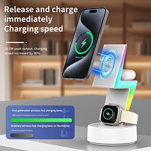 2024 hot sale unique design For phone Magnetic Wireless Charger Stand 3 In 1 Rgb wireless charger