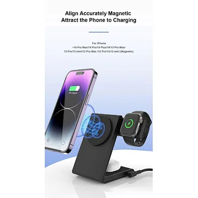 2024 multifunction  Rotatable Watch Charger  Magnetic Charging Qi Fast Stand 15W 3 In 1 Foldable Wireless Charger