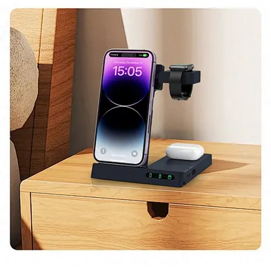 2024 customize logo 3 In 1 Fast Triple 15W Magnetic Foldable 3-In-1 Wireless Charger