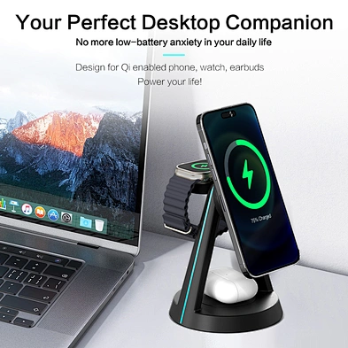 Promotion Logo Printing Fast Charging Stand 3 in 1 Wireless Charger Magnetic For Wholesale H48