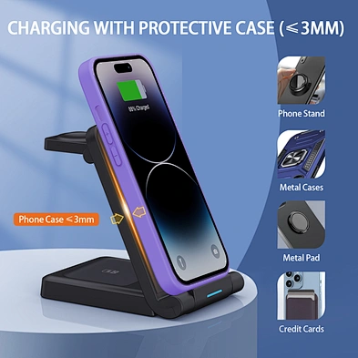 3-In-1 Foldable  Magnetic & Stand Fast 15W Portable 3 In 1 Wireless Charger