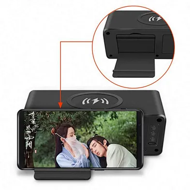 JEDI W26 Multifunction Qi Portable Led Digital Display Alarm Clock Mini Portable BT Speaker Wireless Charger