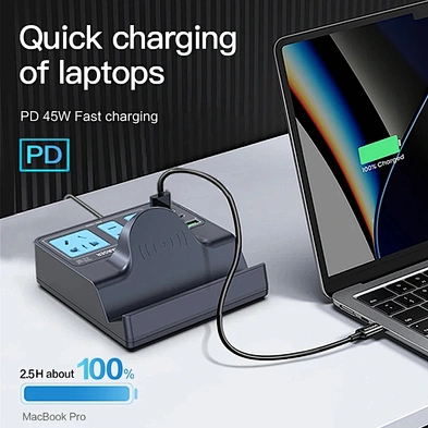 2024 new high quality multifunction wireless charger Desktop 5 Ports Extension Socket With Wirelesssocket multiport charger