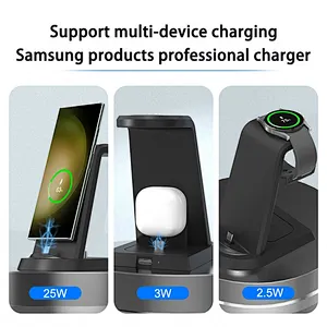 OEM 15W Portable Desktop Fast Charging Stand 3 in1 Charger Station Custom Logo 15w Wireless Charger Stand Phone