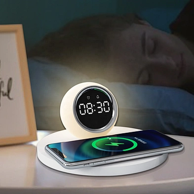 JEDI 2023 Best Seller 15W Led Adjustable Table Lamp Wireless Charger With Alarm Clock Phone Charging
