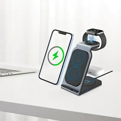 2024 aluminum alloy wireless charger 15W Charger Pad For phone 15 3 In 1 Smart Magnetic Wireless Charging Stand
