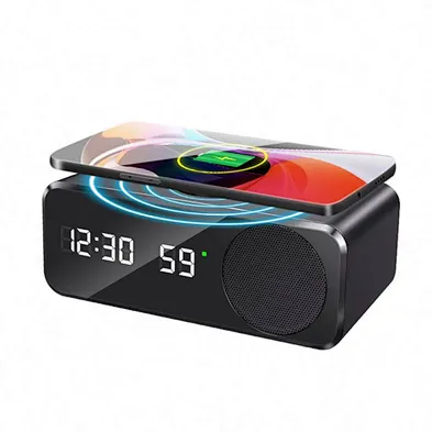 JEDI W26 Multifunction Qi Portable Led Digital Display Alarm Clock Mini Portable BT Speaker Wireless Charger