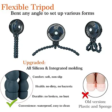 2021 Handheld Baby Stroller Fan with Flexible Tripod USB Portable Clip-on Desk Fan for Camping Car Seat Crib Bike Treadmill Gym