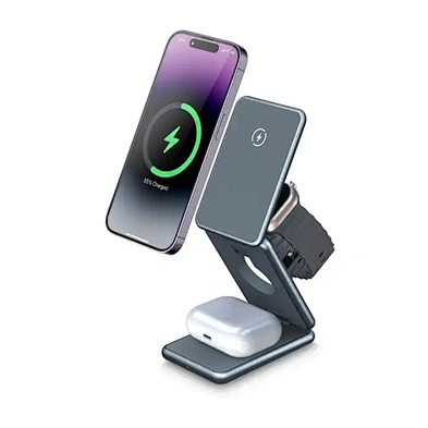 15W Magnetic Charging Stand Stylish Aluminum Alloy Foldable Wireless AK09 3 In 1 Foldable Charger For Watch H301