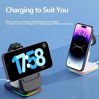 2024 Best Selling Magnetic Built Cable 3 In 1 Wireless Charging Station Power Bank