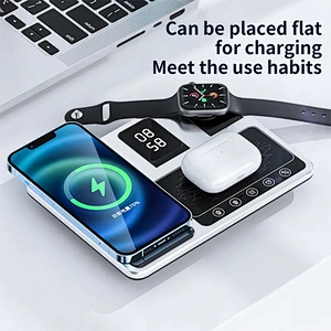 15W Wholesale Smart Touch Fast Charging Qi  Desk Digital Clock Led Light 2023  Portable 3-In-1 foldable Wireless Charger Stan