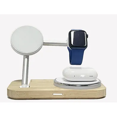15W Magnetic Portable Fast Holder 3 In 1 Multifunction Qi Foldable Stand High Quality Material phone Wooden Wireless Charger